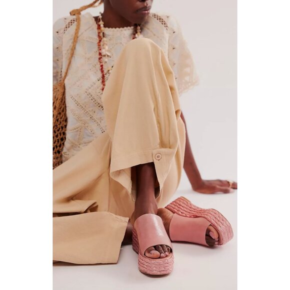 Free People Paloma Barcelo Raquel Raffia Sandals Sz 40 Platform Mules Blush Pink